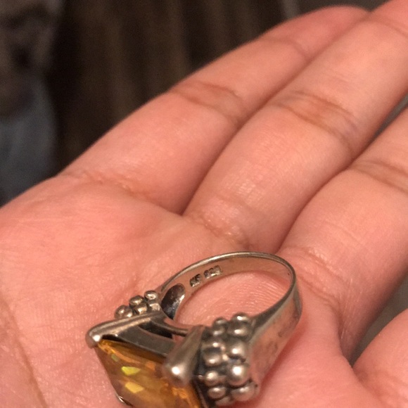 Sterling Thailand yellow glass ring size 5 - Picture 9 of 15